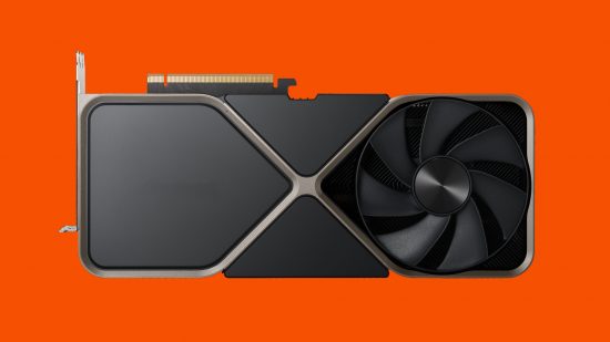 Nvidia Geforce RTX 4090: una scheda grafica di Founders Edition su uno sfondo arancione