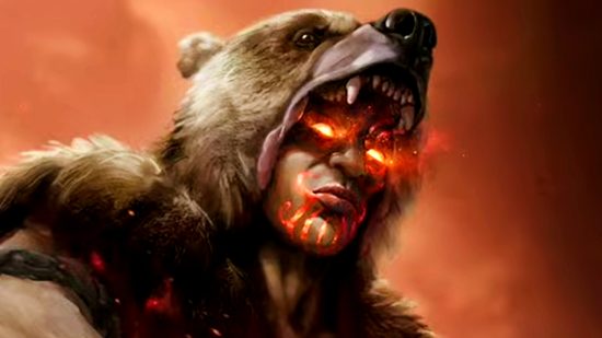 Camino del exilio 3.22 Fecha de lanzamiento: un merodeador con un atuendo de piel de oso, sus ojos brillantes de naranja, en el nuevo juicio de la Liga de Ancestros