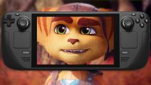 An image of the character Ratchet, from Ratchet and Clank Rift Apart smiling.