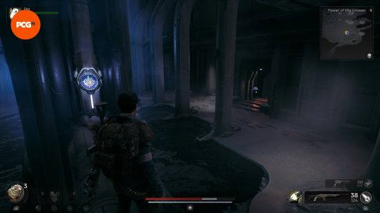 Dipping the orb opens a door to the right that you can go through to get the Remnant 2 shielded heart