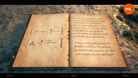 The Remnant 2 water harp puzzle as shown in musical notation in the nearby journal.