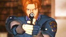 Resident Evil 2 without moving: A long-haired police officer, Leon Kennedy from Capcom horror game Resident Evil 2