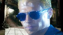 Resident Evil Wesker: A man with sunglasses and blond hair, Wesker from Capcom horror game Resident Evil