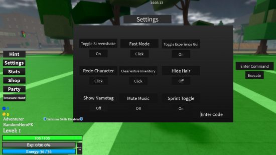 Roblox Project XXL Codes: A menu that shows players where they can redeem new codes.