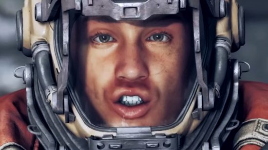 Some people are already playing Starfield - a person in a space suit makes an open-mouthed pouting expression.