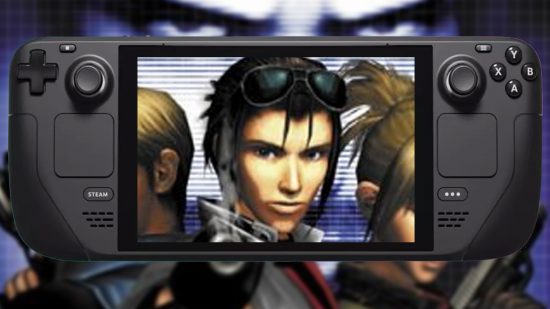 An image of the box art for Time Crisis 3 on the screen of a Steam Deck.