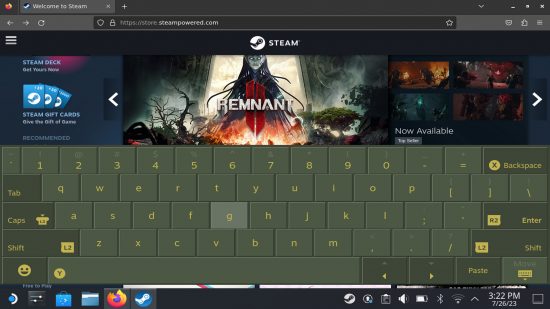 A screenshot of the virtual keyboard being accessed on the Steam Deck while it's in desktop mode.