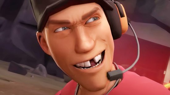 Team Fortress 2 battle royale: The Scout from FPS game Team Fortress 2 smiling with a missing tooth