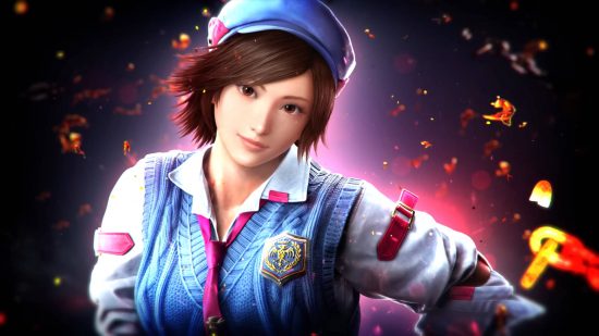 Asuka Kazama is one of the Tekken 8 roster and has been constant staple since Tekken 5. She is wearing a school uniform with a beret.