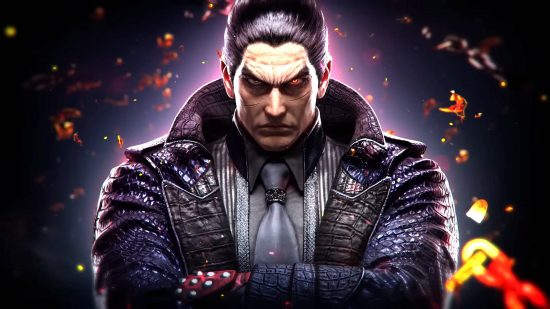 Kazuya Mishima is the main antagonist of the Tekken series and part of the Tekken 8 roster. This character wears a business suit and a scaly purple trenchcoat. One of his eyes glows red.