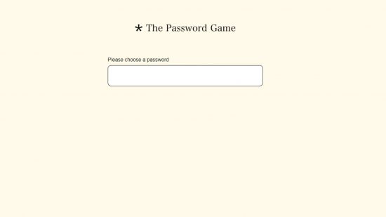 The main screen of The Password Game features nothing but a box