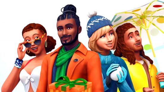 The Sims 4 - four characters dressed for different seasonal weather.