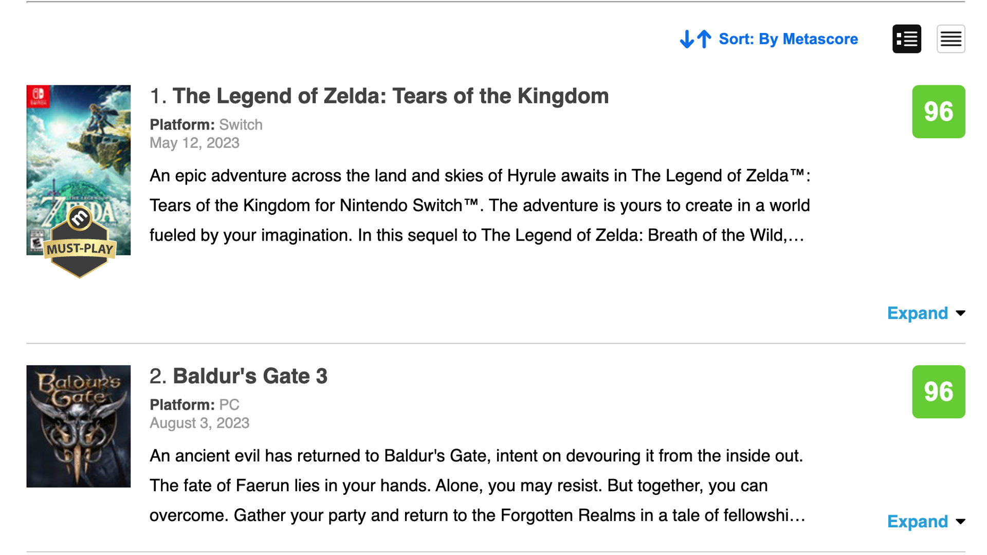 Baldur's Gate 3 beats TotK to become highest-rated game on Metacritic in  2023 : r/PS5