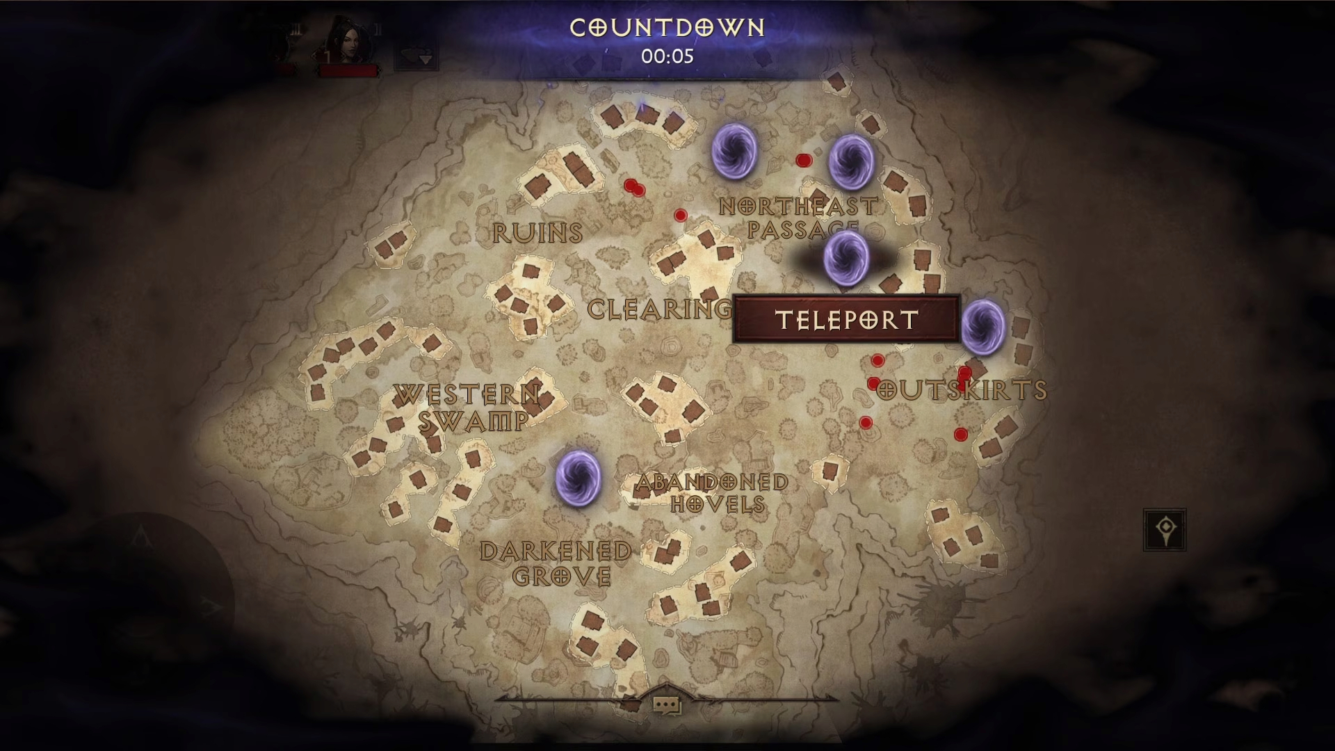A map of the Dark Woods area in Diablo Immortal's new battle royale mode Wild Brawl