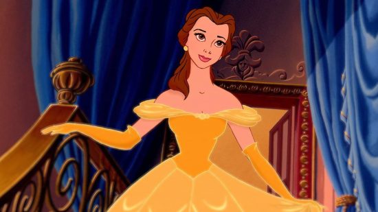 Princess Belle from Disney's Beauty and the Beast standing in her iconic yellow gown