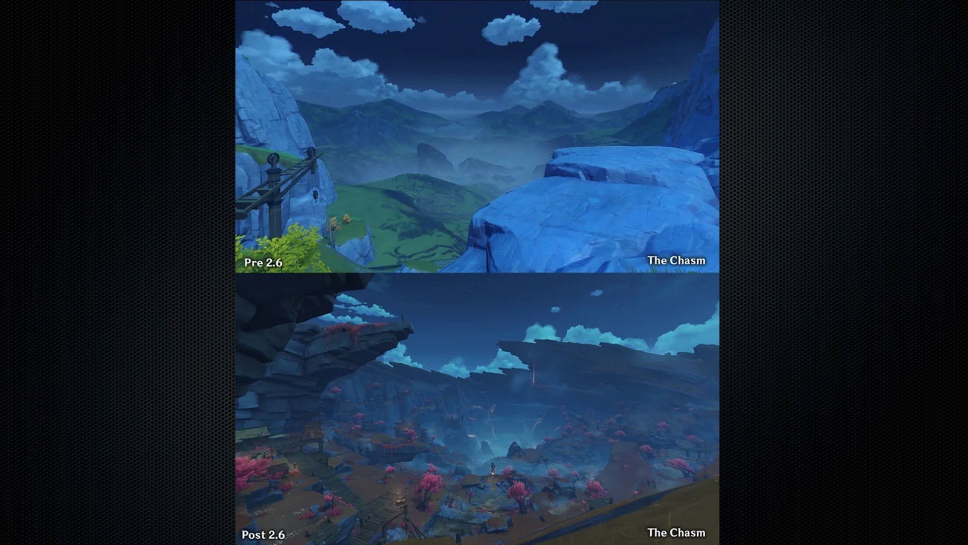 Genshin Impact before and after shows just how beautiful it's become: game scenery before and after chasm