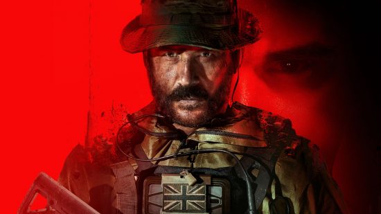 Modern Warfare 3 Zombies: A bearded man wearing a green hat and British army uniform stares ahead a bright red backdrop