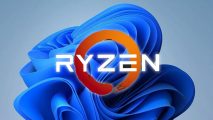 An image of the AMD Ryzen logo on the Windows 11 'Bloom' wallpaper.