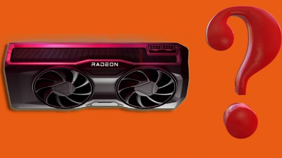 AMD Radeon RX 7870 XT RX 7700 XT MSI: AMD Radeon GPU appears against an orange background next to a red question mark.
