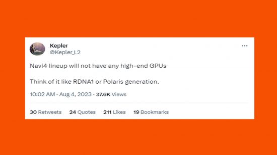 A screenshot of a Tweet on an orange background.