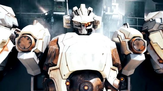 Armored Core 6 game engine confirmed - a white and bronze mech.