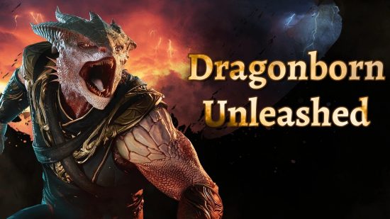 A dragonborn roar alongside the title of one of the bet BG3 mods, Dragonborn Unleashed.
