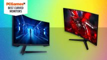 Best curved gaming monitors - a Samsung and MSI monitor against a bright background
