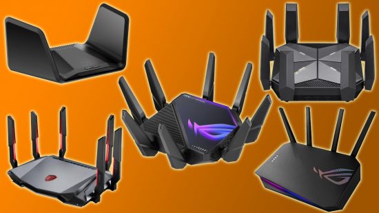 Best gaming router header image featuring many different routers.