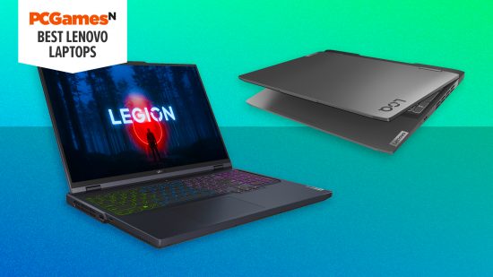 Best Lenovo gaming laptops - a Lenovo Legion and LOQ laptop against a bright blue gradient background