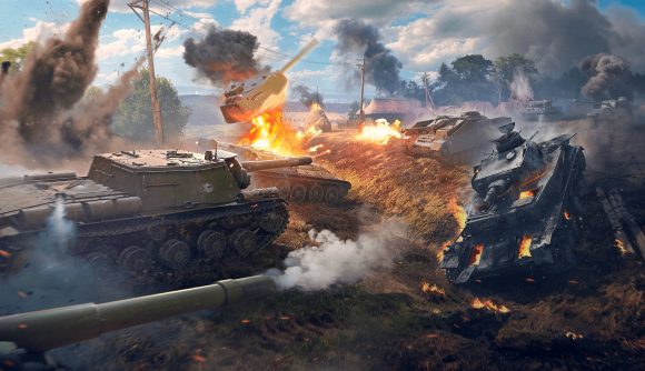 Best simulation games: World of Tanks. Image shows a war with tanks fighting each other.
