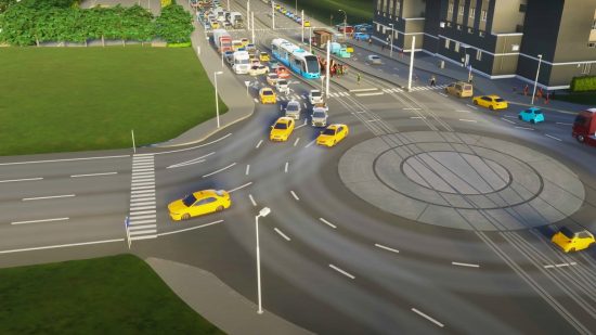 Cities Skylines 2 traffic: A large roundabout in city-building game Cities Skylines 2