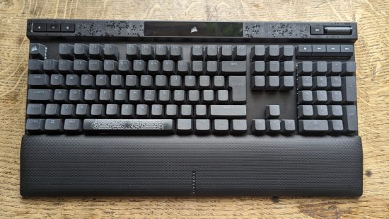 A top-down view of the Corsair K70 Max gaming keyboard