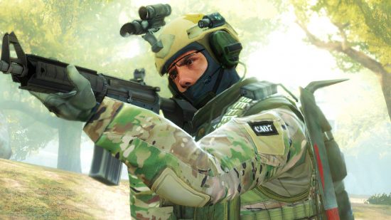 Counter-Strike 2 patch: A soldier in tactical gear fires a gun in Valve FPS game CSGO