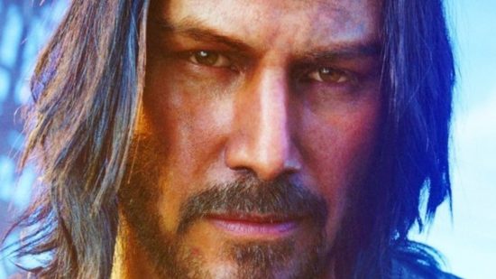 Cyberpunk 2077 free update: A man with long hair, Keanu Reeves as Johnny Silverhand in CDPR RPG game Cyberpunk 2077