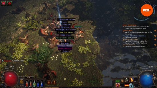 Diablo 4 loot filters - Screenshot from Path of Exile showing different colored and sized loot labels.