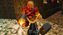 Voxel Doom: A chunky zombie with a machinegun is about to be shot in id Software FPS game Doom