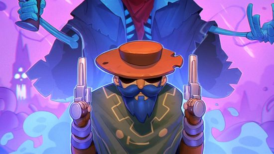 Enter The Gungeon Steam sale: a cowboy with a hat, two pistols, and a green poncho