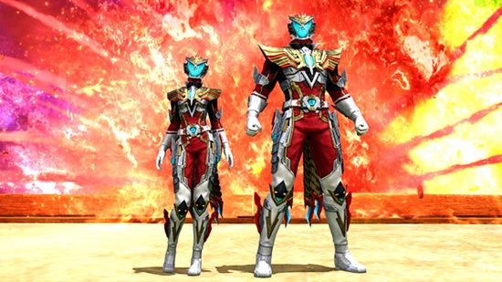 FFXIV Moonfire Faire 2023 – die „Phoenix Riser“-Outfit-Belohnung, basierend auf der japanischen Kamen Rider-Actionserie.