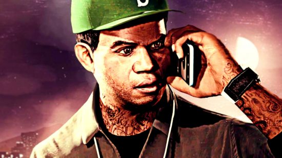 GTA Online weekly update August 3-10 - Lamar on the phone, wearing his trademark green cap.