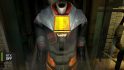 A screenshot from Half-Life 2, in which Gordon Freeman's iconic HEV suit is under the spotlight