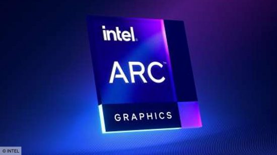 An image of the Intel ARC Graphics logo on a purple background.