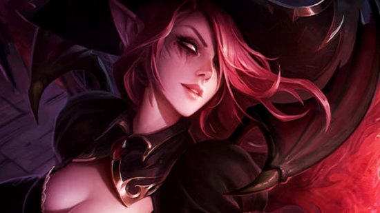 League of Legends Mythics removed - Morgana in her 'Bewitching' skin, with black cress and wide-brimmed witch's hat.