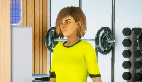 Life by You interactions: a woman with short brown hair and a yellow t-shirt looks off camera