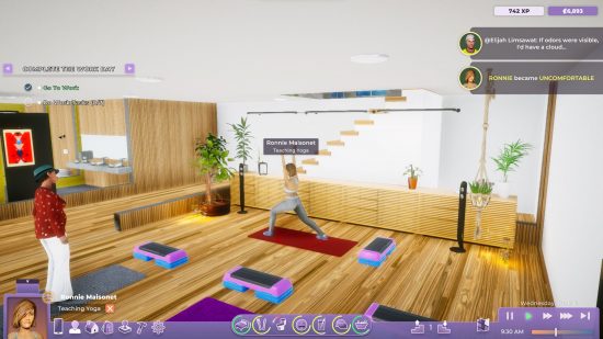 Life by You interactions: a woman holds a yoga class in a gym room