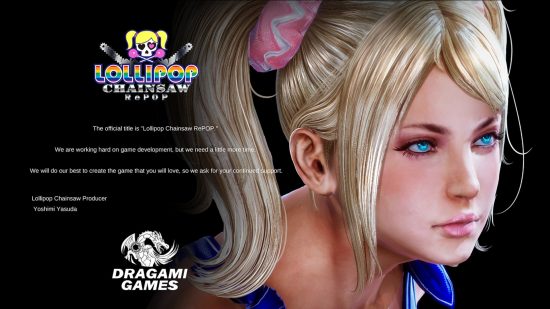 Lollipop Chainsaw RePOP delay - Dragami games CEO Yoshimi Yasuda posts, "We are working hard on game development, but we need a little more time. We will do our best to create [a] game that you will love, so we ask for your continued support.”