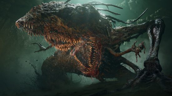 Lords of the Fallen preview: The Congregator of Flesh emerges from its cesspit, its body a strange mass of teeth and several human limbs grasping for purchase.