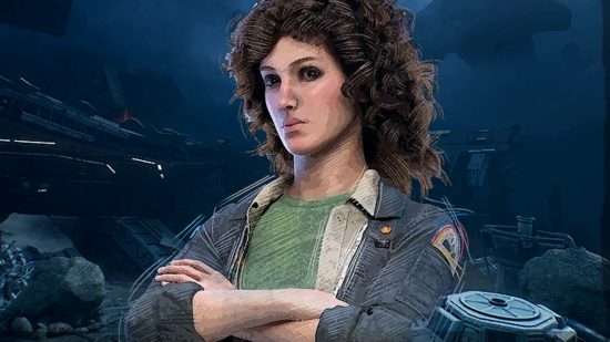 Concept art of Ellen Ripley standing in front of the Nostromo map in the next Dead by Daylight update.
