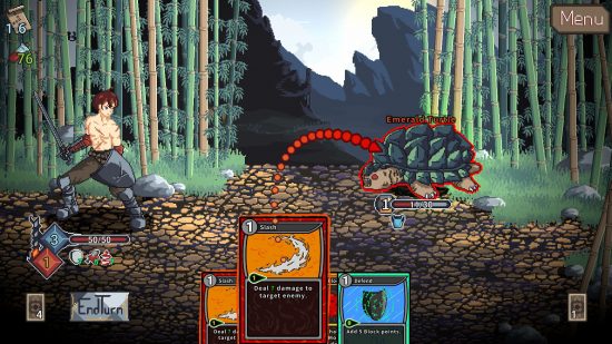 Novus Orbis - De speler gebruikt een kaart om een ​​grote vijandelijke schildpad aan te vallen.