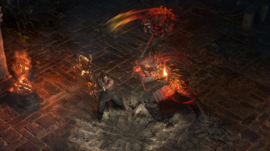 Path of Exile 2 release date - a warrior fights a large demon.