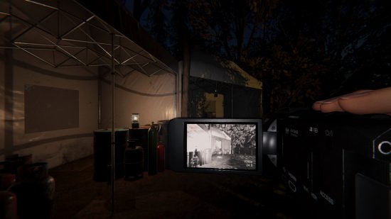 Phasmophobia Ascension update - A player looks at a black-and-white camera screen.